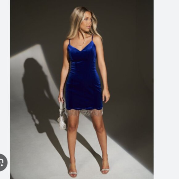 City Vibe V-Neckline Velvet Scallop Rhinestone Fringe Hem Size 7 - Picture 5 of 15